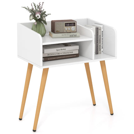 Dreamade End Table with Open Storage Shelves, Mid Century Modern Side Table with Metal Legs