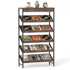 Dreamade 6-Tier Industrial Tall Bookcase with Angled Shelves and Metal Frame