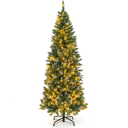 Dreamade 9ft Pre-Lit Artificial Pencil Christmas Tree, Hinged Slim Xmas Tree with 500 Warm-White LED Lights