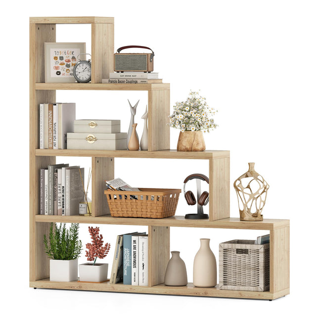 Dreamade 6 Cube Geometric Bookshelf, 4-Tier L-Shaped Bookcase with Cubes