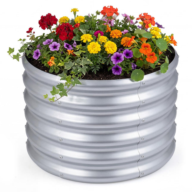 Dreamade Galvanized 2 x 2 x 1.5 FT Round Outdoor Planter Box with Open-Ended Base (1/2)