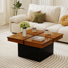 Dreamade Square Coffee Table | 31.5 Inch Mid Century Modern Center Table with Solid Wood Veneered Split Top