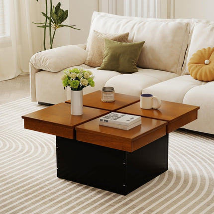 Dreamade Square Coffee Table | 31.5 Inch Mid Century Modern Center Table with Solid Wood Veneered Split Top