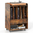 Dreamade Record Player Stand Rolling Turntable Stand with Drawer & Lockable Wheels