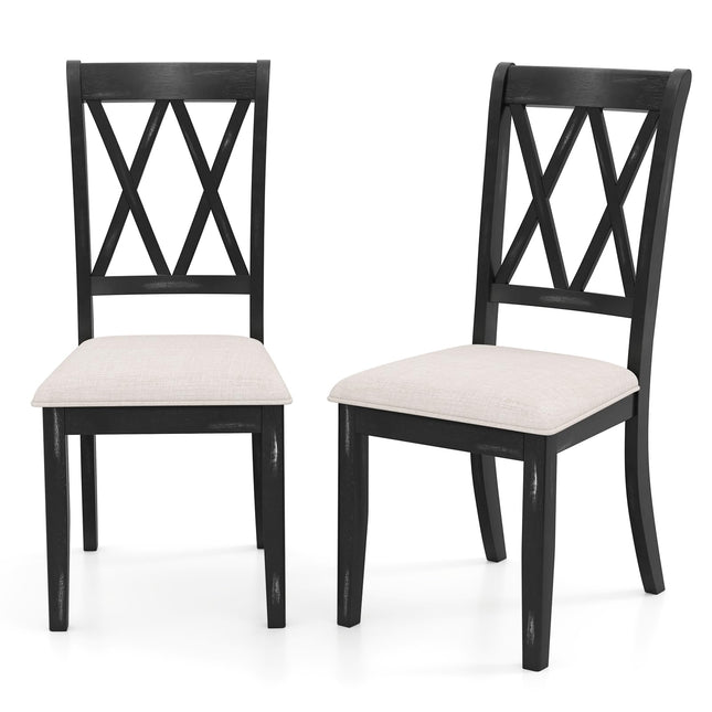 Dreamade Wooden Dining Chairs Set of 2/4 Upholstered Kitchen Chair w/Distressed Rubber Wood Legs Curved Cross Back