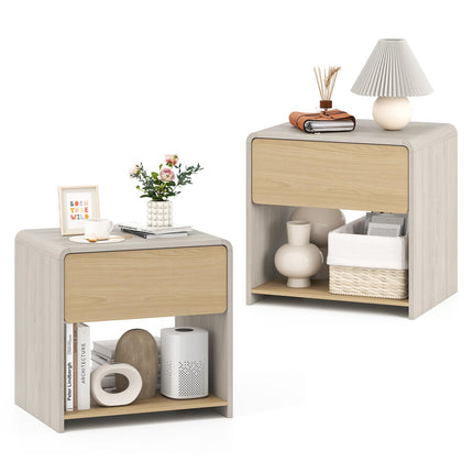 Dreamade Modern Nightstand with Drawer Set of 1/2 Storage Open Shelf