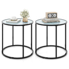 Dreamade Round Side Table, Tempered Glass End Table with Metal Frame