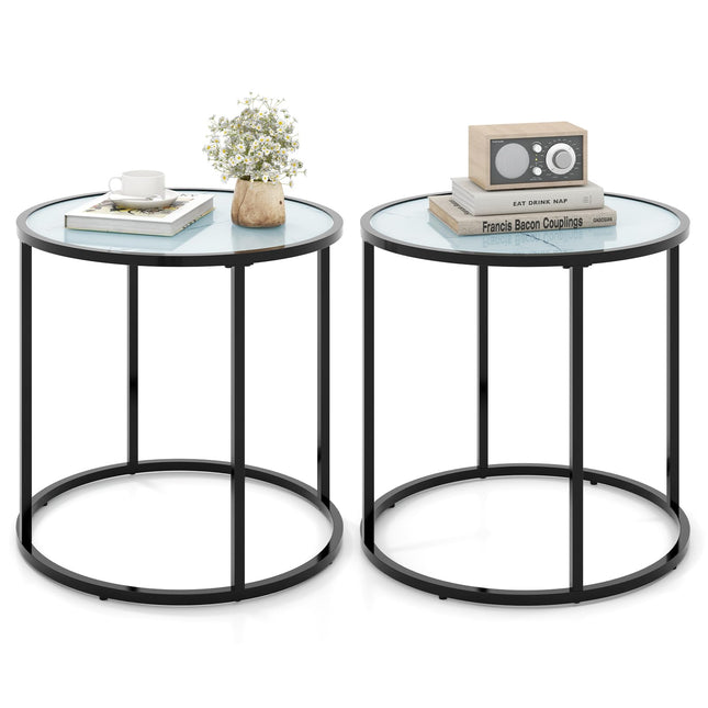 Dreamade Round Side Table, Tempered Glass End Table with Metal Frame