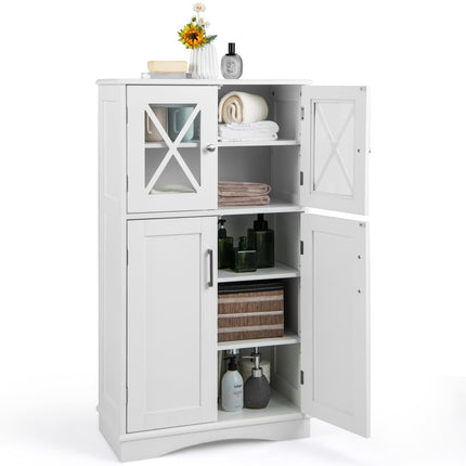 Dreamade Bathroom Floor Storage Cabinet - Linen Floor Cabinet with Doors and Adjustable Shelves