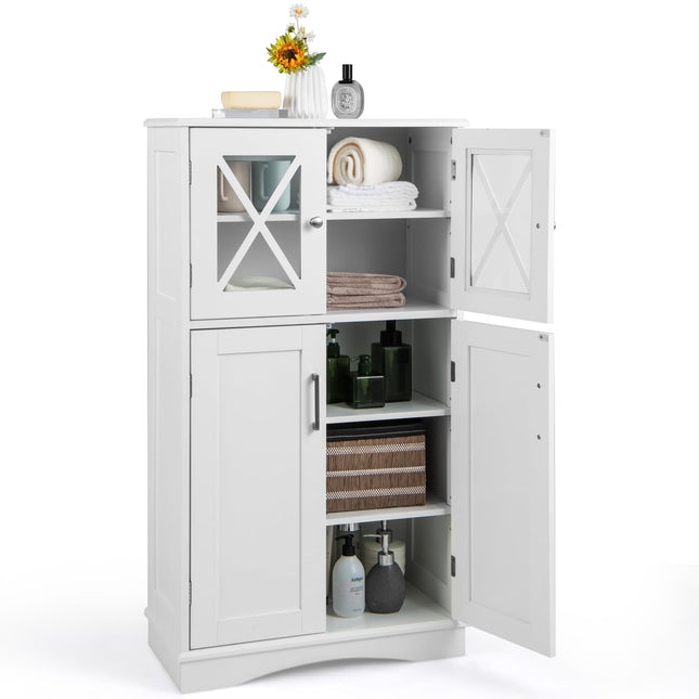 Dreamade Bathroom Floor Storage Cabinet - Linen Floor Cabinet with Doors and Adjustable Shelves