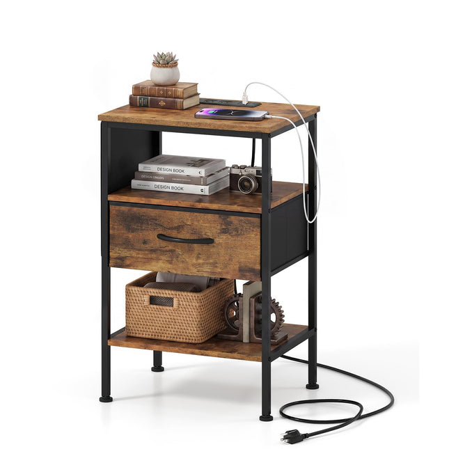 Dreamade 24.5" Nightstand with Charging Station & 1 Fabric Drawer (1/2)