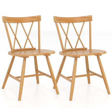 Dreamade Wooden Dining Chairs Set of 2/4, Farmhouse Windsor Kitchen Chairs w/Cross Back, Wide Seat