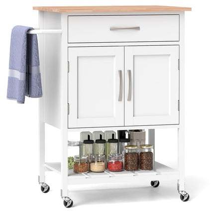 Dreamade Rolling Kitchen Island Cart, Mobile Serving Cart with Drawer, 2-Door Storage Cabinet, Storage Shelf