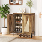 Dreamade 5-Tier Farmhouse Shoe Storage Cabinet with Woven Rattan Doors,