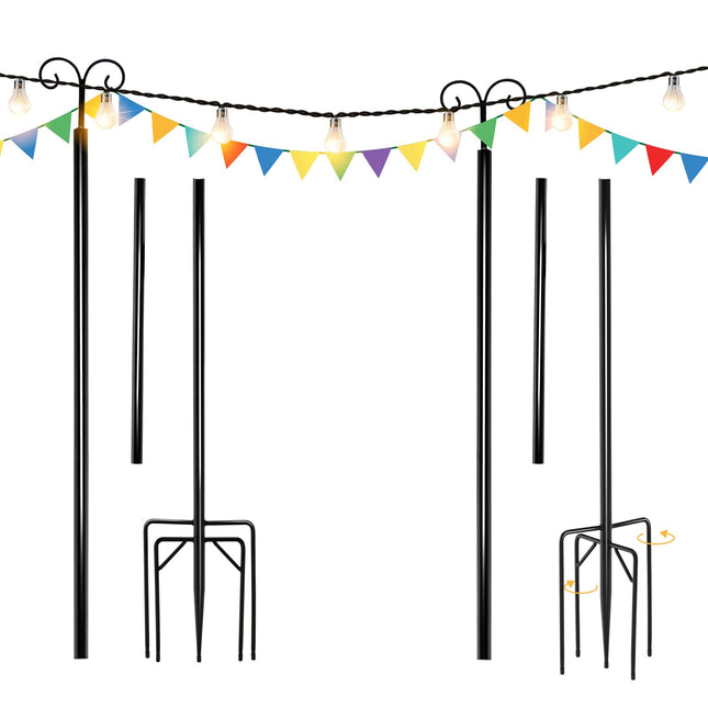 Dreamade String Light Pole for Outside, 2 Pack 8ft / 10 ft Outdoor Metal Poles with Hooks for Hanging String Lights - DreamadeUS