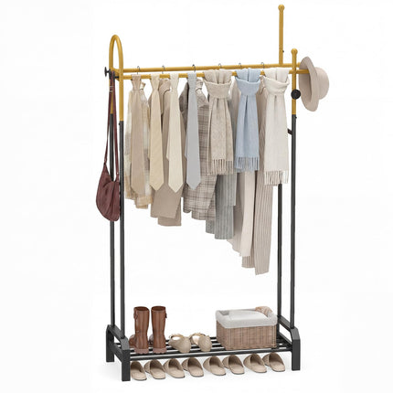Dreamade Double Rod Freestanding Clothes Rack with 5 Coat Hooks