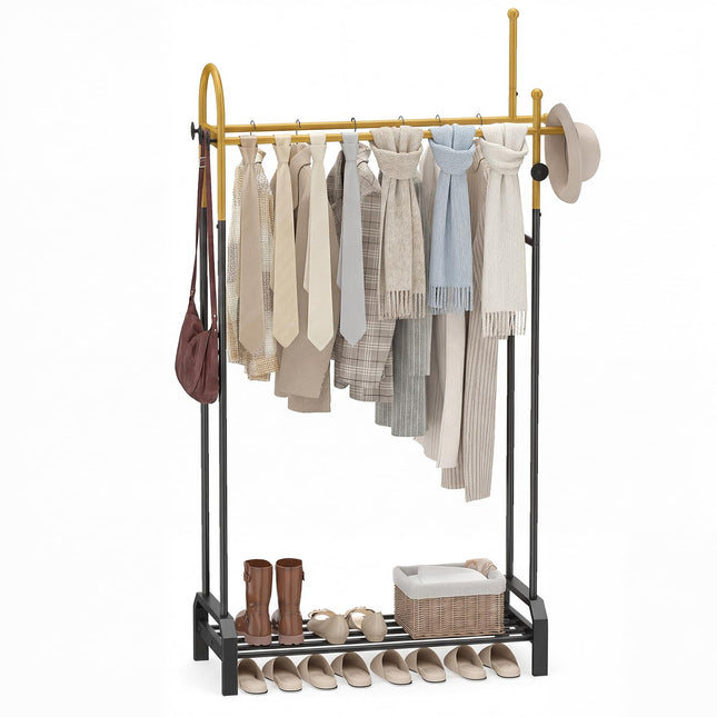 Dreamade Double Rod Freestanding Clothes Rack with 5 Coat Hooks