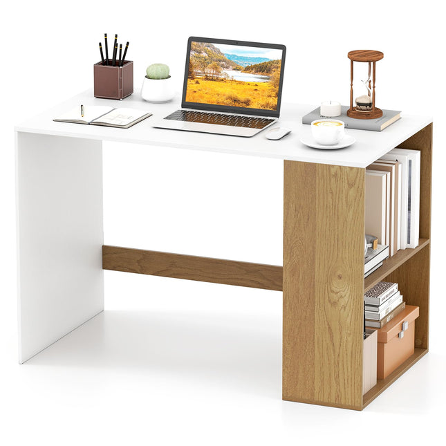 Dreamade 44 Inch Wooden Computer Desk with Bookshelf for Small Space