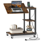 Dreamade C Shaped End Table Set 2 w/Charging Station Tiltable Tabletop Wheel