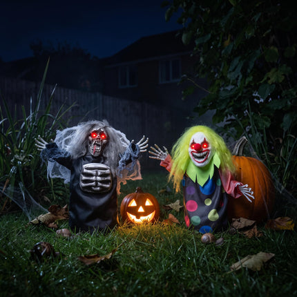 DREAMADE Sound Activated Halloween Animatronics, Clown & Reaper