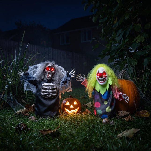 DREAMADE Sound Activated Halloween Animatronics, Clown & Reaper