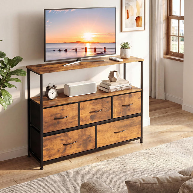 Dreamade TV Stand for 45 Inch TV | 5 Fabric Drawer Entertainment Center with Open Shelf
