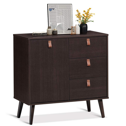 Dreamade Sideboard Storage Cabinet with Doors and Adjustable Shelf (Dark Brown)