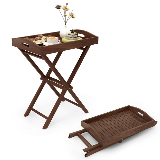 Dreamade 28-Inches High Solid Teak Wood TV Tray Side Table