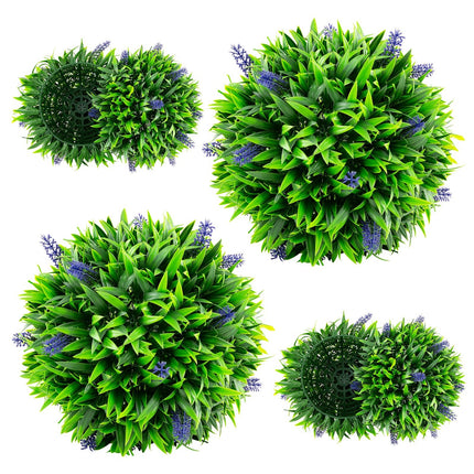 Dreamade 12 Inch Artificial Lavender Topiary Balls Set of 2, Outdoor Faux Greenery Balls with Flowers