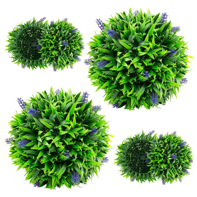 Dreamade 12 Inch Artificial Lavender Topiary Balls Set of 2, Outdoor Faux Greenery Balls with Flowers