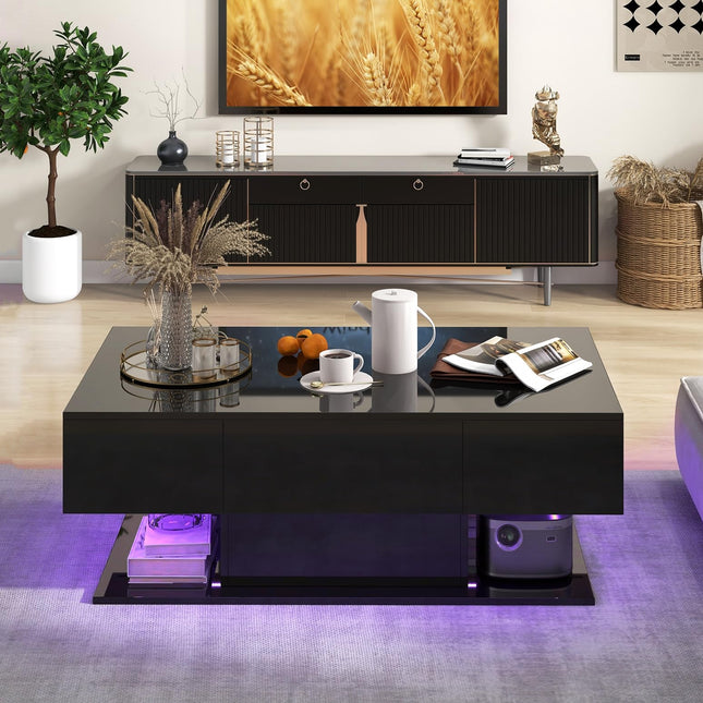 Dreamade Modern LED Coffee Table - 2-Tier Center Table
