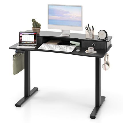 Dreamade Electric Standing Desk with 2 Drawers, 48" /55"x 24" Height Adjustable Electric Stand Up Desk with Storage Shelf