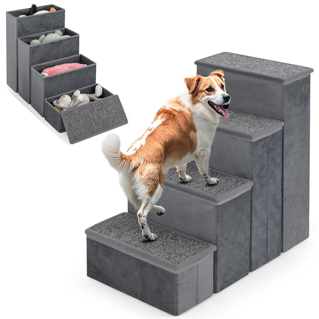 Dreamade Dog Stairs with Storage 23" H Folding 4 Step Pet Stairs for Small and Medium Dogs