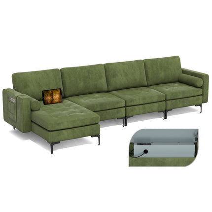 Dreamade Sectional Sofa Couch, Convertible Sleeper with 2 or 1 USB Ports Socket