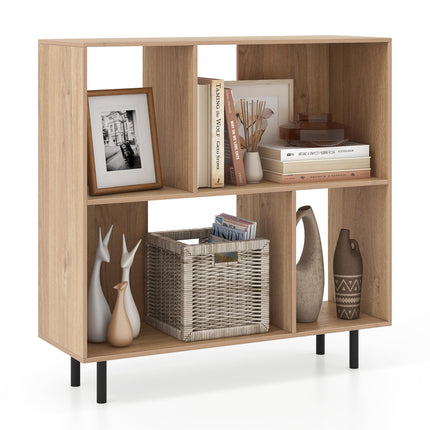Dreamade 3-Tier Bookcase, Modern Cube Bookshelf with 4 Compartments & Metal Legs, Minimalist Freestanding Storage Organizer