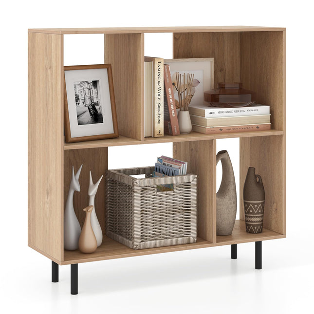 Dreamade 3-Tier Bookcase, Modern Cube Bookshelf with 4 Compartments & Metal Legs, Minimalist Freestanding Storage Organizer