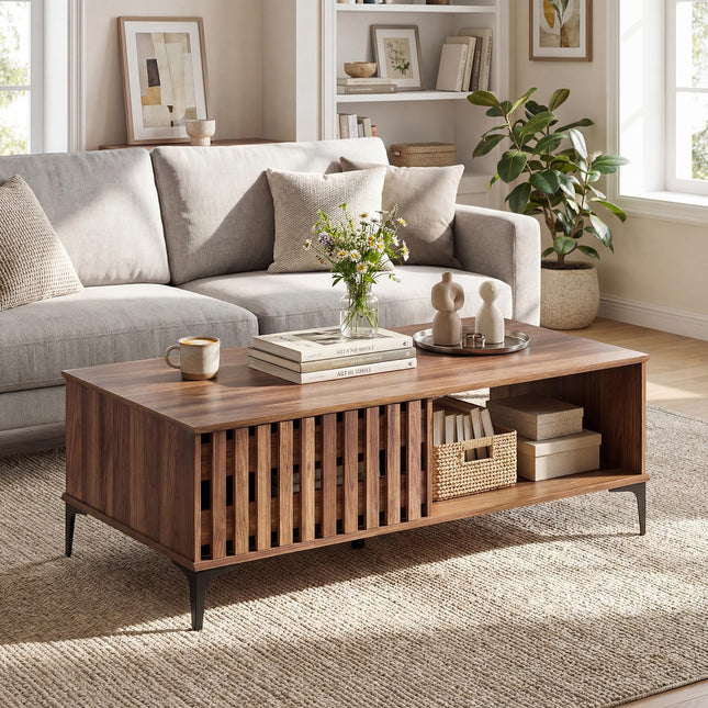 Dreamade 47 Inch Wood Mid Century Coffee Table with Storage