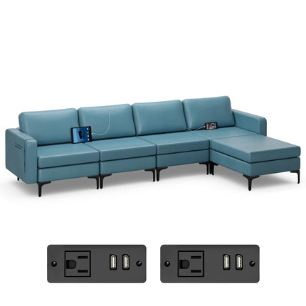 Dreamade 4 Seat Convertible Sofa Couch, 123" L Sectional Sleeper with 2 or 1 USB Ports Socket