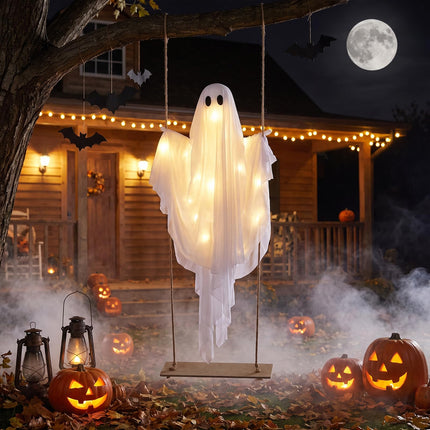 DREAMADE 5FT Halloween Hanging Swing Lighted Swing Ghost Decoration