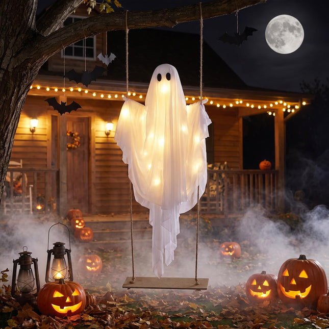 DREAMADE 5FT Halloween Hanging Swing Lighted Swing Ghost Decoration