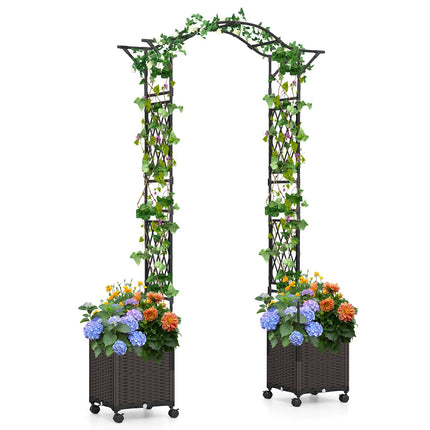 Dreamade 8.2 FT Garden Arch Trellis w/ 2 Self-Watering Planter Boxes