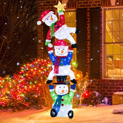 Dreamade 6 ft Christmas Stacked Snowman, 3D Pre-Lit Snowman Decoration w/ 155 LED Lights