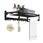 Dreamade Foldable Towel Rack for Bathroom, Wall Mounted Towel Holder Organizer w/ 1 Basket, 1 Towel Bar & 5 Sliding Hooks