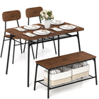 Dreamade Dining Table Set for 4, Kitchen Table with Bench & 2 Chairs, Storage & Metal Frame