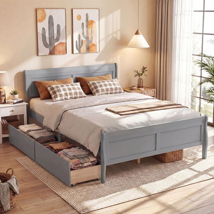 Dreamade Twin/ Full/ Queen Bed with 2 Storage Drawers Wood Platform Bed with Headboard & Footboard