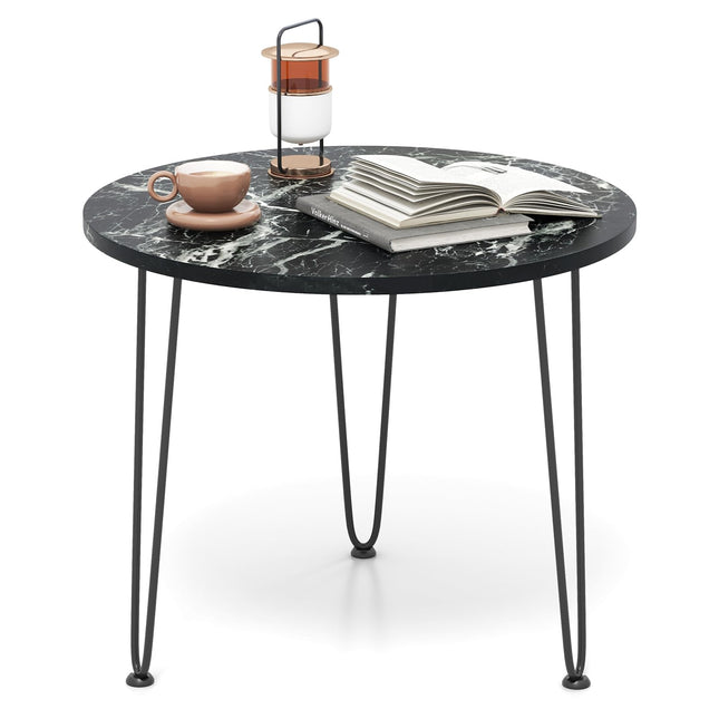 Dreamade Round Coffee Table, Faux Marble Center Table with Metal Legs, Sofa Accent Side Table
