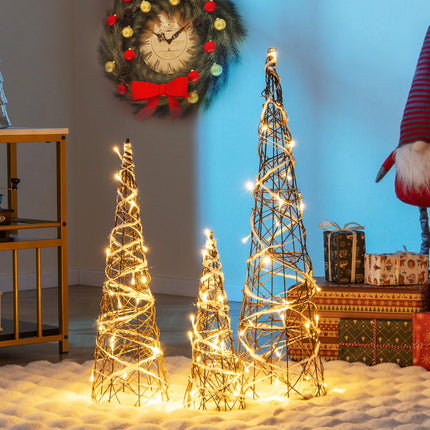 Dreamade Set of 3 Large Christmas Cone Trees, 32” 24” 16” Indoor Christmas Trees w/Warm White LED Lights