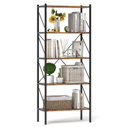 Dreamade 5-Tier Bookshelf, Industrial Tall Bookcase with Open Storage Shelves & Heavy Duty Metal Frame