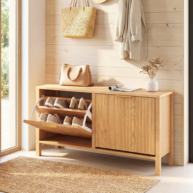 Dreamade Shoe Storage Bench with 2 Flip Drawers for Entry Way
