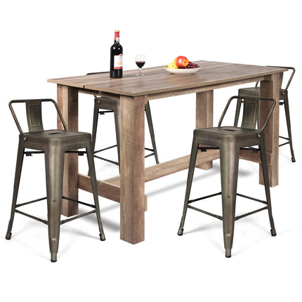 Dreamade 5 Pieces Dining Table Set, Rectangular Counter Height Table w/ 4 Metal Bar Stools